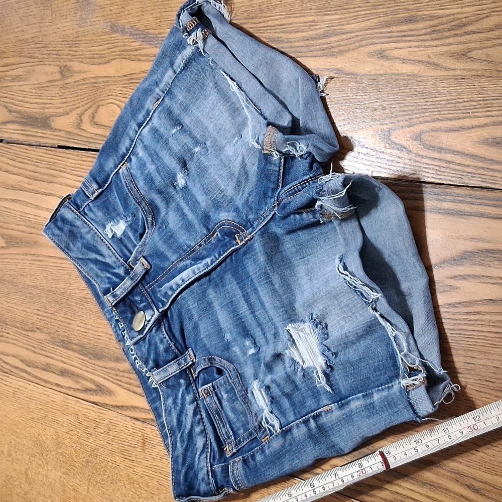 AMERICAN EAGLE JEANS SHORTS  WOMENS 2 BLUE STRETCH Used Denim HIGH RISE SHORTIE